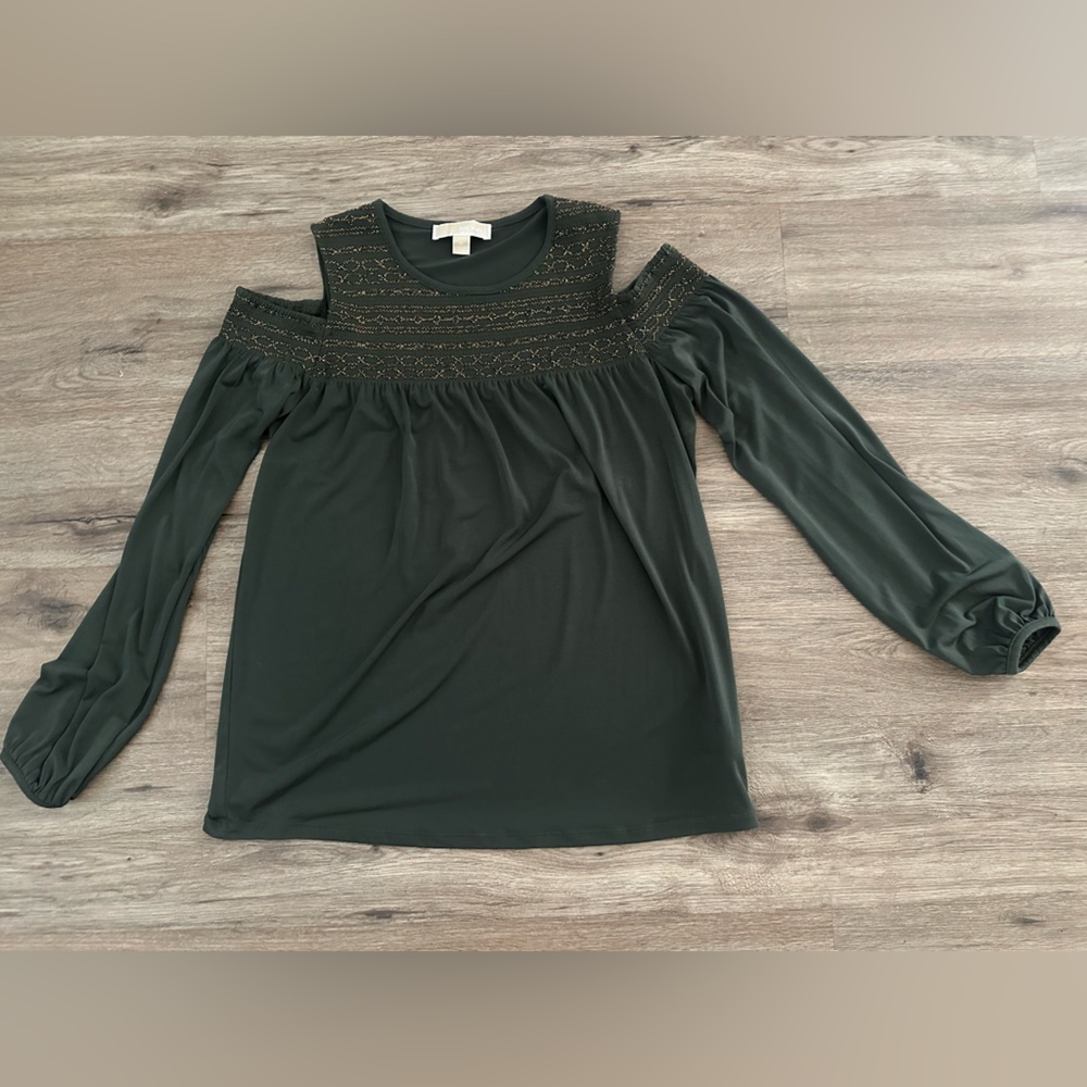 Cold-Shoulder Knit Top in Dark Green Michael Kors size M Medium